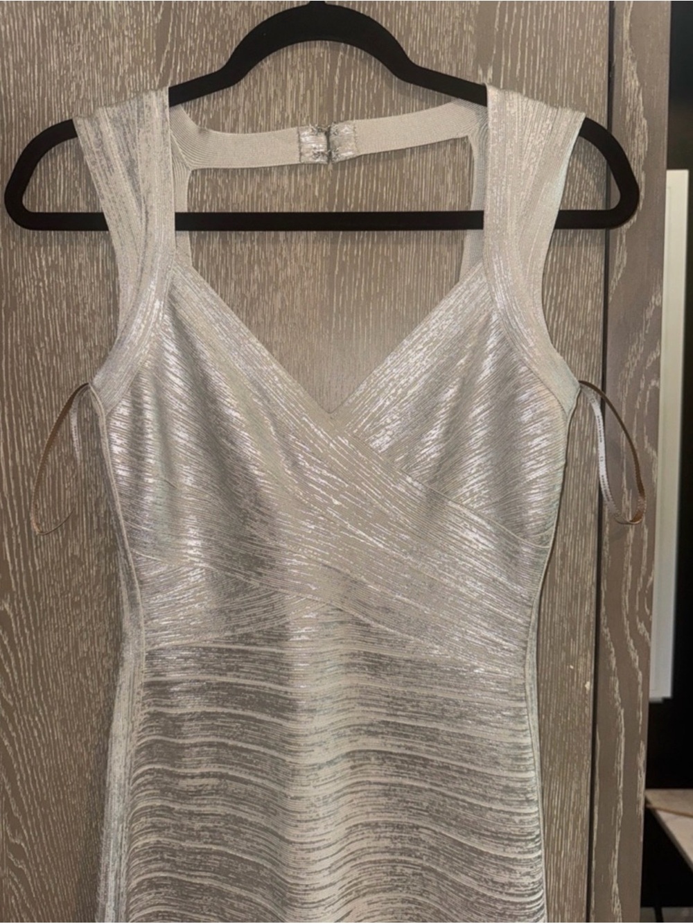 Herve Leger Metallic Silver Ruched Maxi Gown - Picture 5 of 6